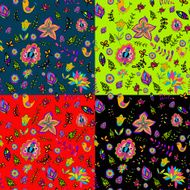 seamless set multicolored flower pattern
