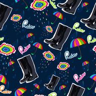 Pattern with rubber boots umbrella and cloud
