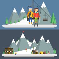 Ski resort in mountains winter time