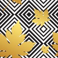 Geometric seamless leaf repeat pattern in black white and gold