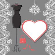 Little black dress with chandelier label paisley border