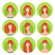 Woman redhead hairstyle icon set
