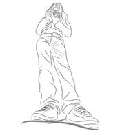 hand drawn photographer girl with photo camera
