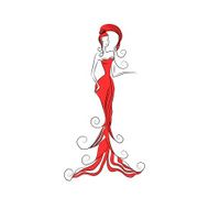 Girl with fish tail in red dress