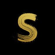 Gold glittering brush hand painted letter S