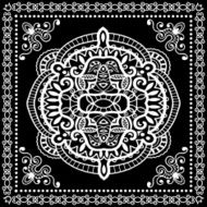Black Bandana Print silk neck scarf or kerchief square pattern N5