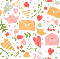 Seamless pattern made of hearts flowers and paper ships