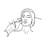 Cosmetic injection in the female face Vector outline illustration