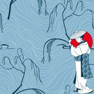 vector background with a japan girl