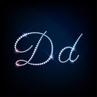 Diamond glittering letter D of sparkling brilliants