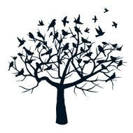 Black Tree and Birds Vector Illustration