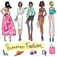 Summer Fashion hand drawn doodles