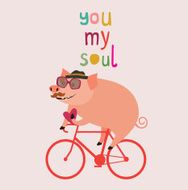 Pig hipster style with valentine