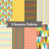 Set of Holiday Seamless Patterns with Triangles and Stripes