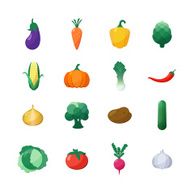 Vector Icons Vegetables Flat Style Set Isolated over White