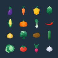 Vector Icons Vegetables Flat Style Set Isolated over Dark Background