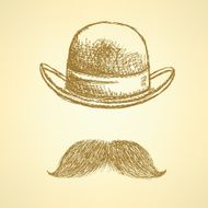 Sketch hat and mustache vector background