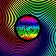 Psychedelic tile with rainbow rock texture and whirling spokes