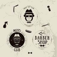 Barber shop logos set and hairdressing tools silhouettes Monkey