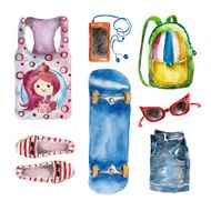 Watercolor set with summer clothes
