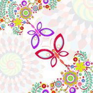 Butterfly with flowers background made of acrylic watercolor N7