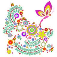 Butterfly with flowers background made of acrylic watercolor N10