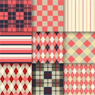 Set of seamless backgrounds with pattern striped chess checkered