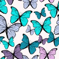 Seamless pattern with bright colorful butterflies isolated on white background