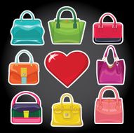 Multi-coloured fashion women&#039;s handbag and red heart