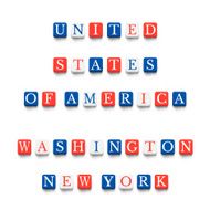 Words USA Washington New York with blocks
