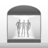 Vector Shop Boutique Store Front with Big Window and Mannequins