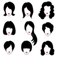 Hair style set Woman profiles Girl beauty icons