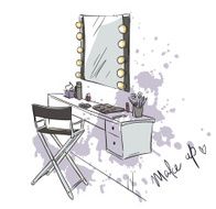 Make up Vanity table and folding chair illustration