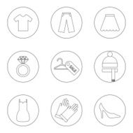 Vector set of thin outline style clothes icons