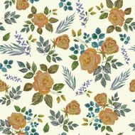 Seamless Vintage Watercolor Ornament with Yellow Roses