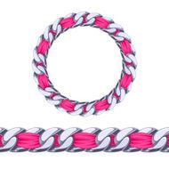 Silver chain with pink fabric ribbon vector brush