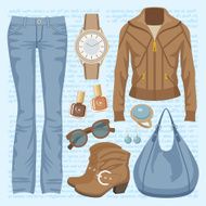 Fashion set with jeans and a jacket vector