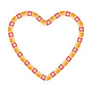 Heart of golden chain with square segments and red gemstones