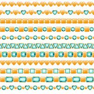 Set of jewelry golden chains with emeralds Brushes collection