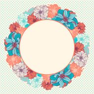 Greeting card with wreath of hand-drawn flowers N4