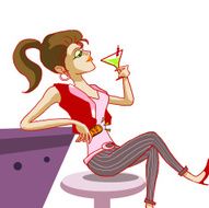 girl drinking cocktail in night club illustration