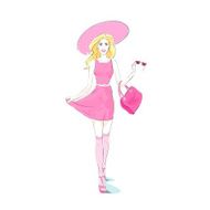 Fashion Woman in Pink Dress Hat and Stocking