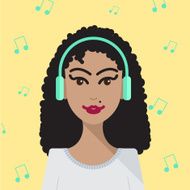 vector woman listening to music illustration