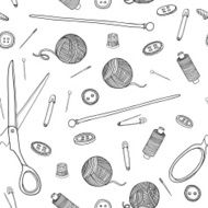 Seamless pattern with sewing elements Monochrome color Vector