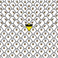 Single Yellow Chick in Ladies Sunglasses Surrounded by Staring W