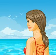 Travelling woman on the beach in swimwear