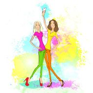 couple girl friends taking selfie photo on smart phone