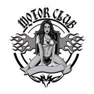 Vintage motorcycle garage motor club emblem with sexy girl