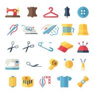 Vector sewing equipment and needlework flat icons set