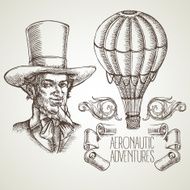 Aeronautic adventure Vector vintage illustration with balloon